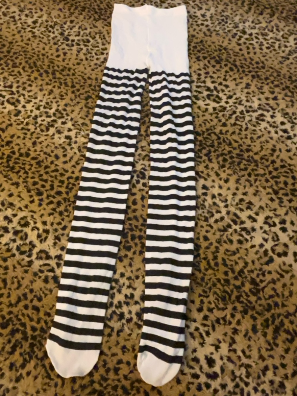 black and white striped footed tights